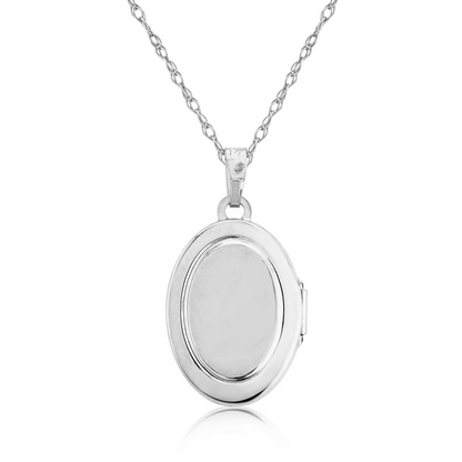 Sterling Silver Oval Diamond Set Locket Pendant Necklace