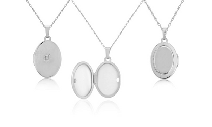 Sterling Silver Oval Diamond Set Locket Pendant Necklace