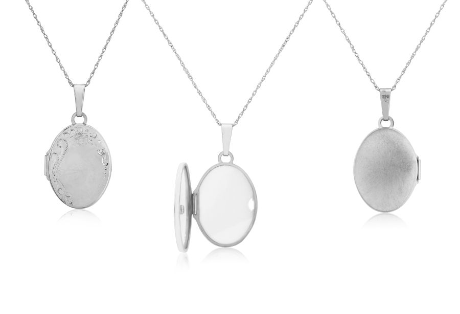 Sterling Silver Oval Engraved Locket Pendant Necklace