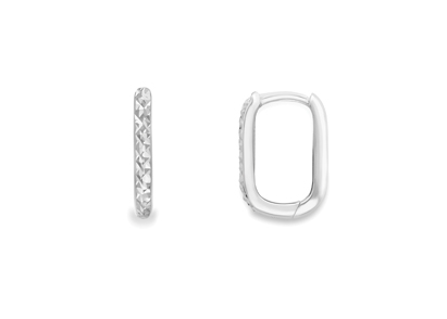 9ct White Gold Diamond Cut Rectangular Huggy Hoop Earrings