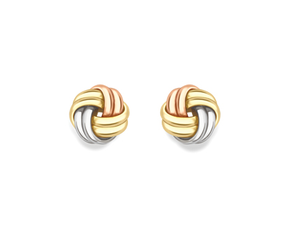 9ct 3 Colour Gold Double Ribbon Knot Stud Earrings
