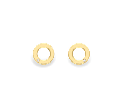 9ct Gold Circle Design Diamond Set Stud Earrings
