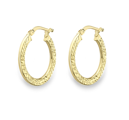 9ct Gold Diamond Cut Flat Hoop Earrings