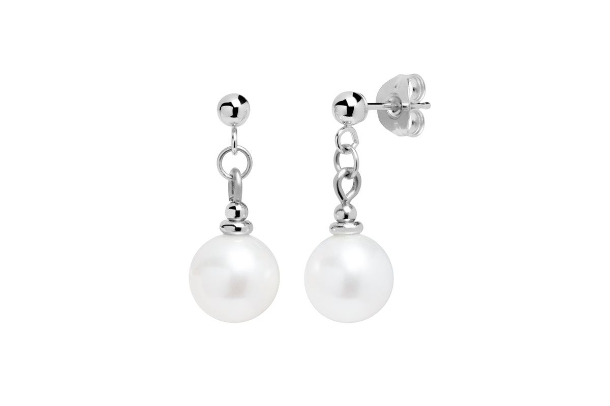 Sterling Silver 7.5-8mm Cultured Freshwater Pearl Drop Earrings