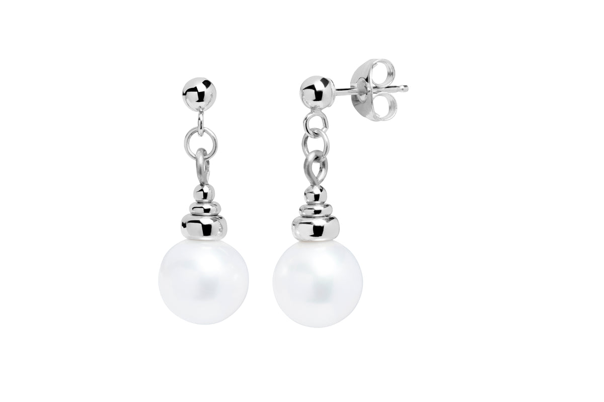 Sterling Silver 7.5-8mm Cultured Freshwater Pearl Drop Earrings