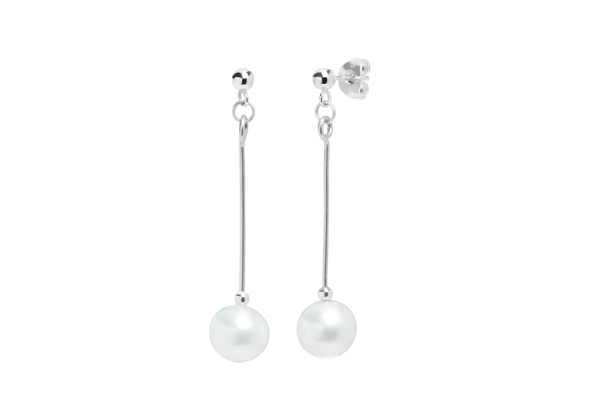 Sterling Silver 7.5-8mm Cultured Freshwater Pearl & Bar Drop Earrings