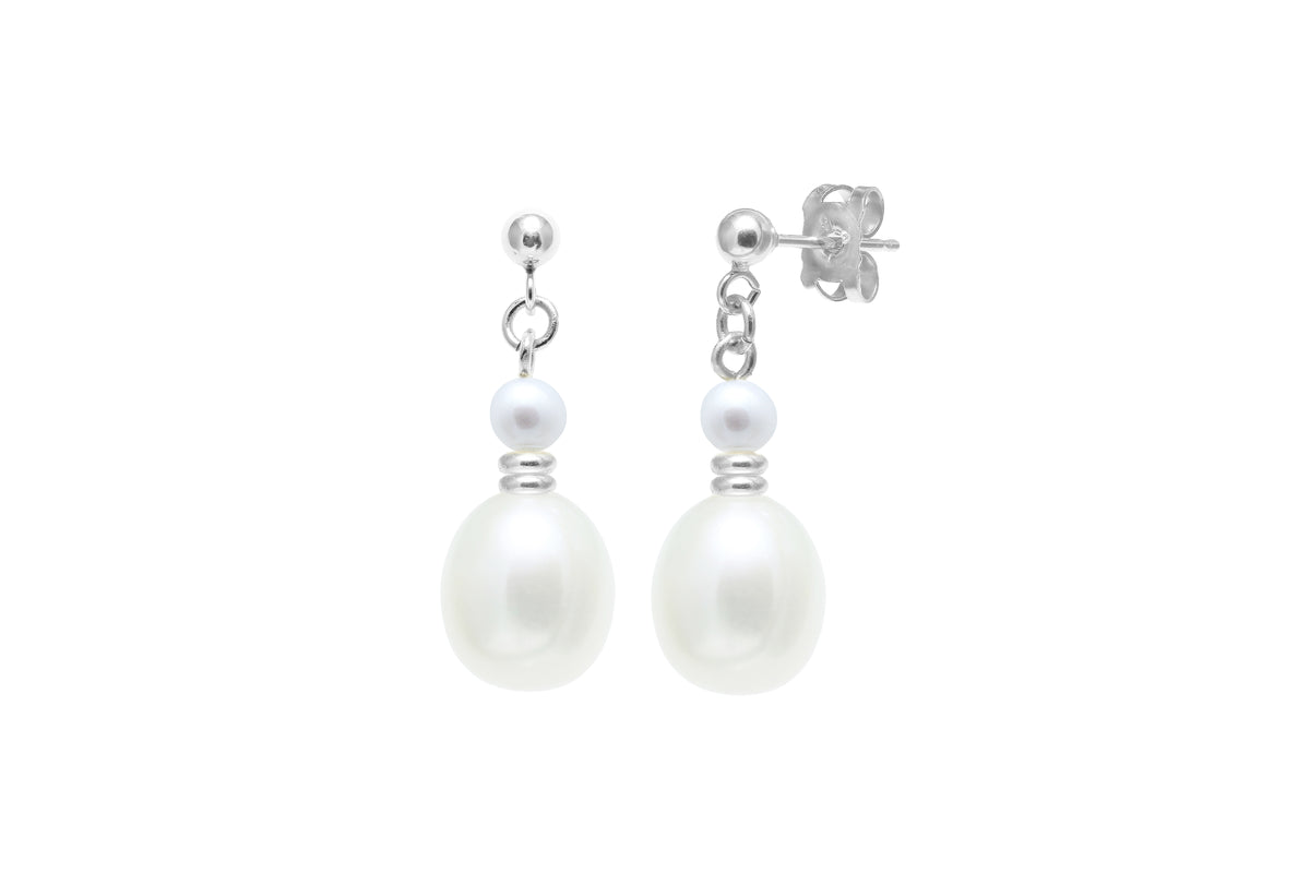 Sterling Silver Teardrop Cultured Freshwater Pearl Drop Earrings