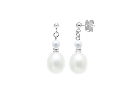 Sterling Silver Teardrop Cultured Freshwater Pearl Drop Earrings