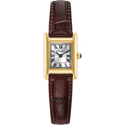 Citizen Eco-Drive Fio Roma Silver Dial Gold Plated Womens Watch EG2797-13A