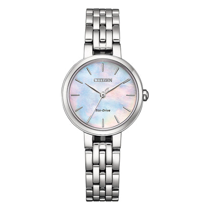 Citizen Eco-Drive Silhouette Pink Mother of Pearl Dial Stainless Steel Womens Watch EM0990-81Y
