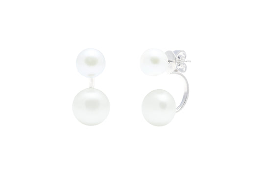 Sterling Silver 7mm & 9mm Cultured Freshwater Pearl & Curved Bar Drop Earrings