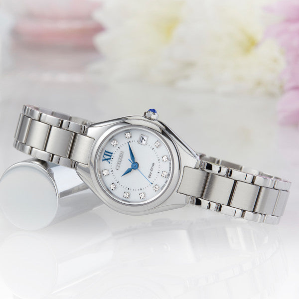 Citizen Eco-Drive Silhouette Crystal White Dial Stainless Steel Womens Watch EW2540-83A