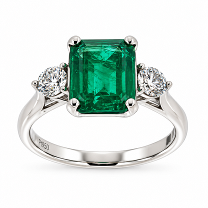 Platinum Emerald & Diamond Set Three Stone Trilogy Ring