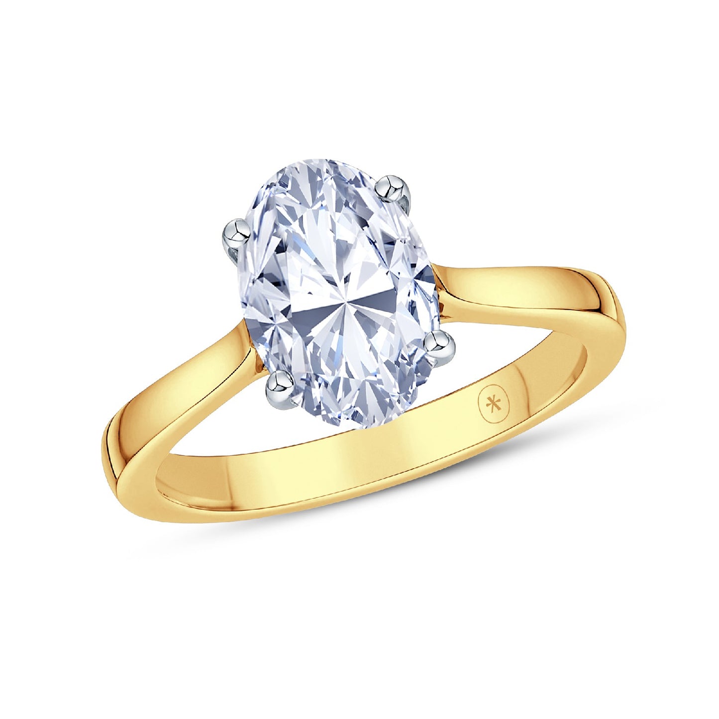 18ct Gold & Platinum Solitaire 4 Claw Set 1.11ct Single Stone Oval Cut Lab Grown Diamond Ring