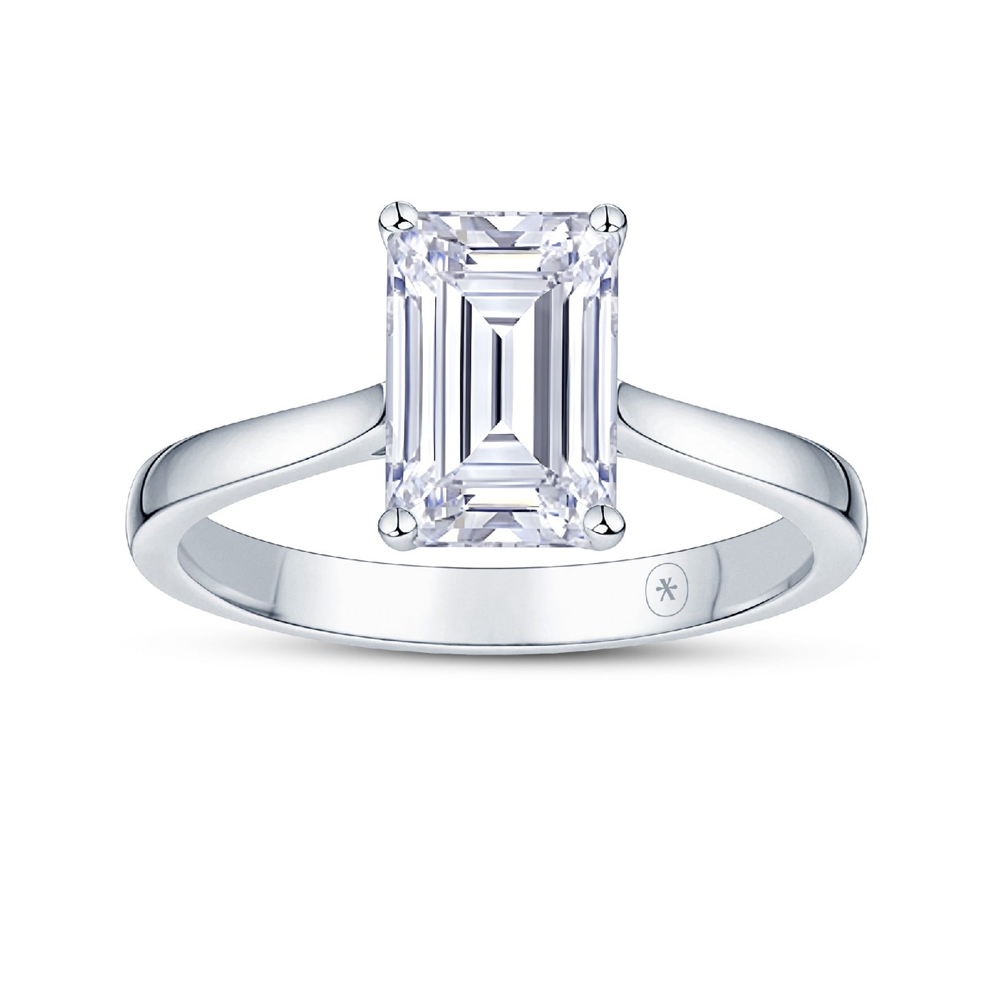 Platinum Solitaire 4 Claw Set 2.12ct Single Stone Emerald Cut Lab Grown Diamond Ring