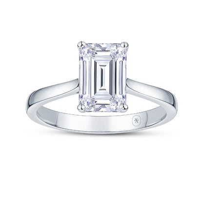 Platinum Solitaire 4 Claw Set 2.12ct Single Stone Emerald Cut Lab Grown Diamond Ring
