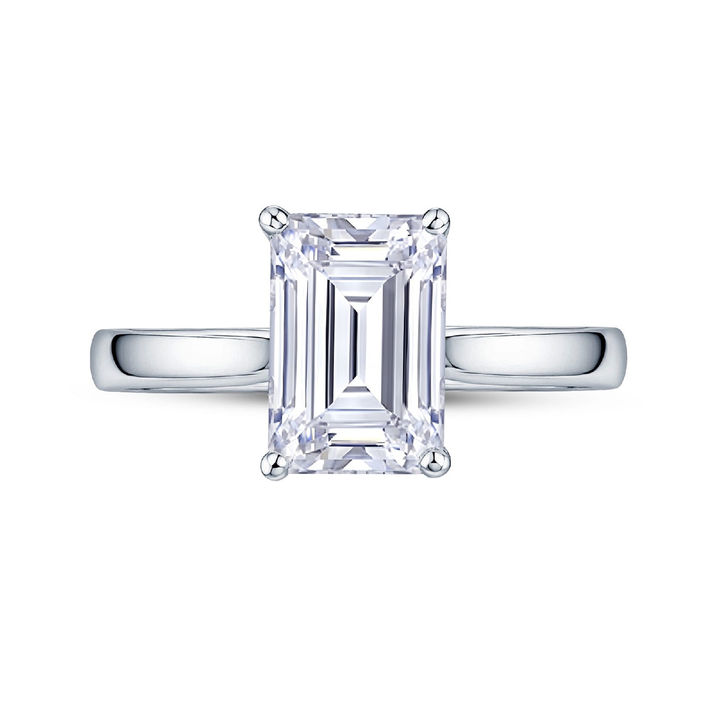 Platinum Solitaire 4 Claw Set 2.12ct Single Stone Emerald Cut Lab Grown Diamond Ring
