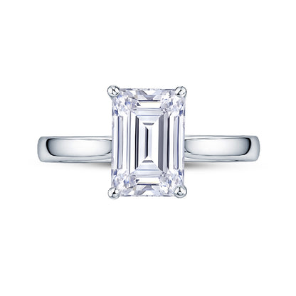 Platinum Solitaire 4 Claw Set 2.12ct Single Stone Emerald Cut Lab Grown Diamond Ring