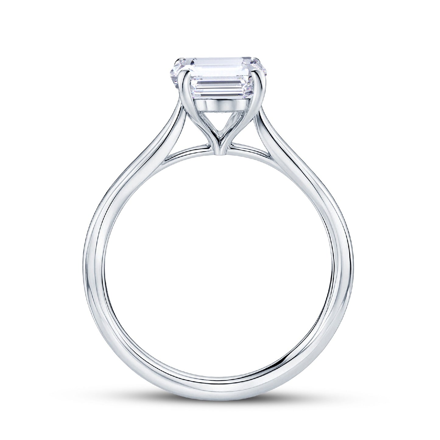 Platinum Solitaire 4 Claw Set 2.12ct Single Stone Emerald Cut Lab Grown Diamond Ring