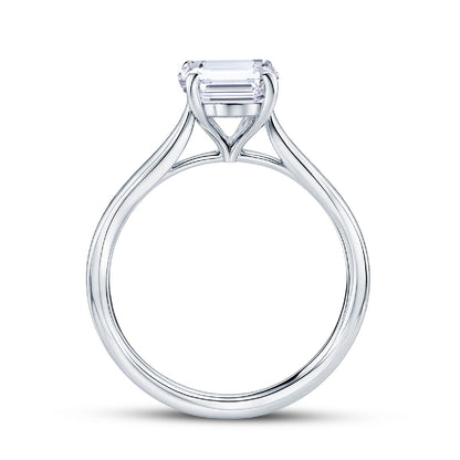 Platinum Solitaire 4 Claw Set 2.12ct Single Stone Emerald Cut Lab Grown Diamond Ring