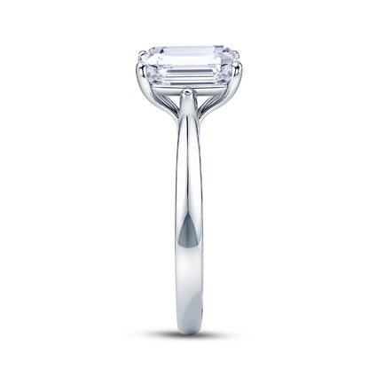 Platinum Solitaire 4 Claw Set 2.12ct Single Stone Emerald Cut Lab Grown Diamond Ring