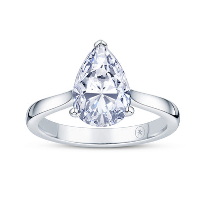 Platinum Solitaire 4 Claw Set 1.64ct Single Stone Pear Cut Lab Grown Diamond Ring