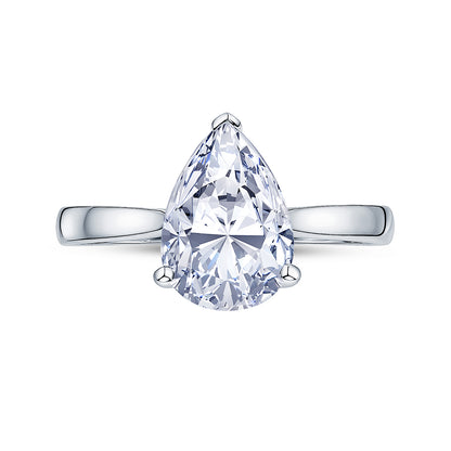 Platinum Solitaire 4 Claw Set 1.64ct Single Stone Pear Cut Lab Grown Diamond Ring
