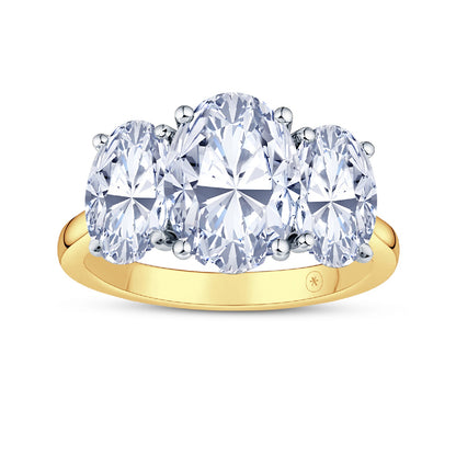 18ct Gold & Platinum Claw Set 3.05ct Graduated Three Stone Oval Cut Lab Grown Diamond Trilogy Ring