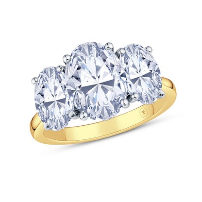18ct Gold & Platinum Claw Set 3.05ct Graduated Three Stone Oval Cut Lab Grown Diamond Trilogy Ring