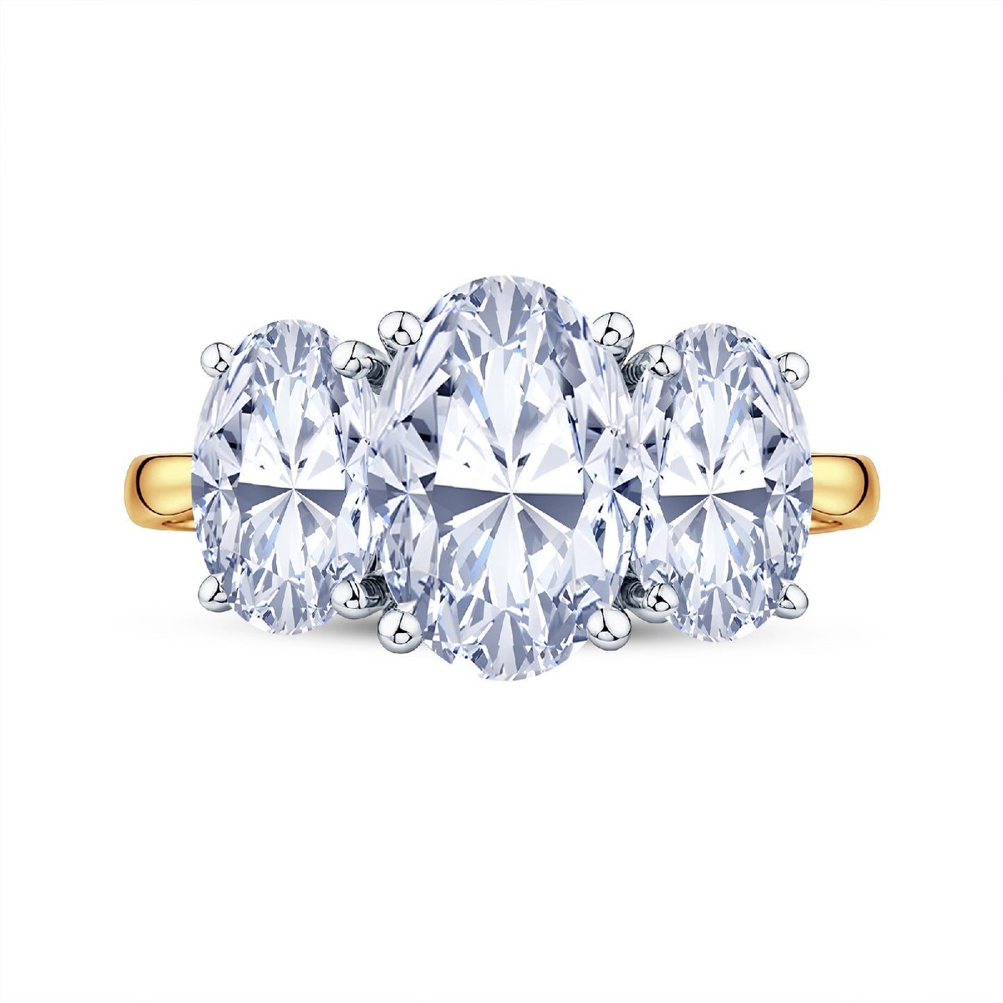 18ct Gold & Platinum Claw Set 3.05ct Graduated Three Stone Oval Cut Lab Grown Diamond Trilogy Ring
