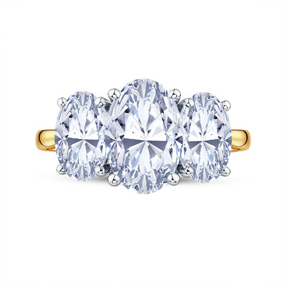 18ct Gold & Platinum Claw Set 3.05ct Graduated Three Stone Oval Cut Lab Grown Diamond Trilogy Ring