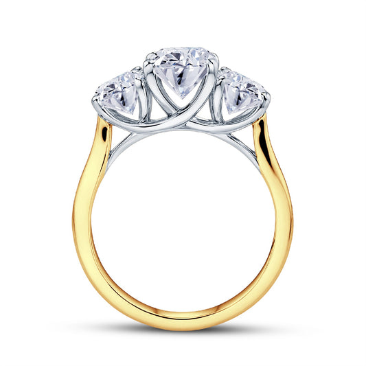 18ct Gold & Platinum Claw Set 2.95ct Graduated Three Stone Oval Cut Lab Grown Diamond Trilogy Ring