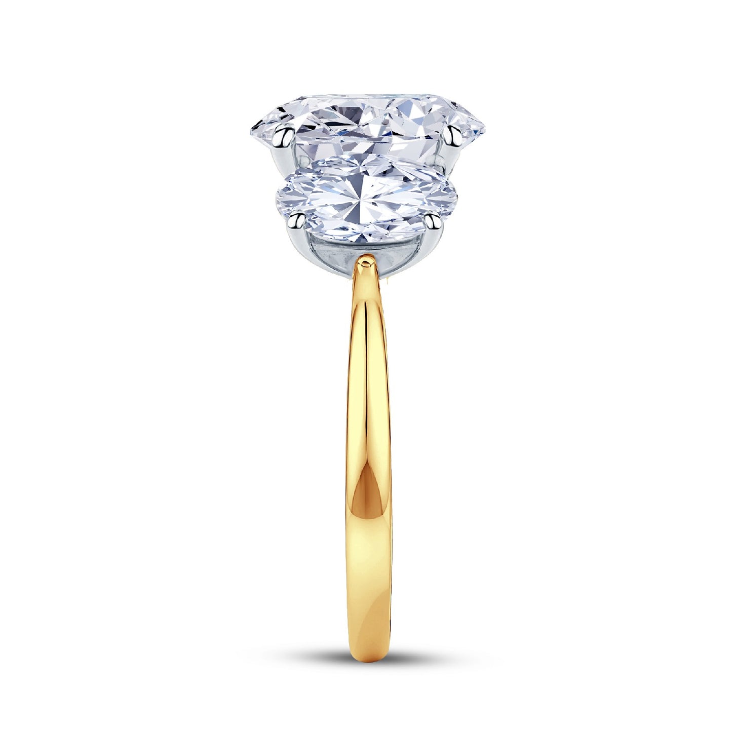 18ct Gold & Platinum Claw Set 3.05ct Graduated Three Stone Oval Cut Lab Grown Diamond Trilogy Ring