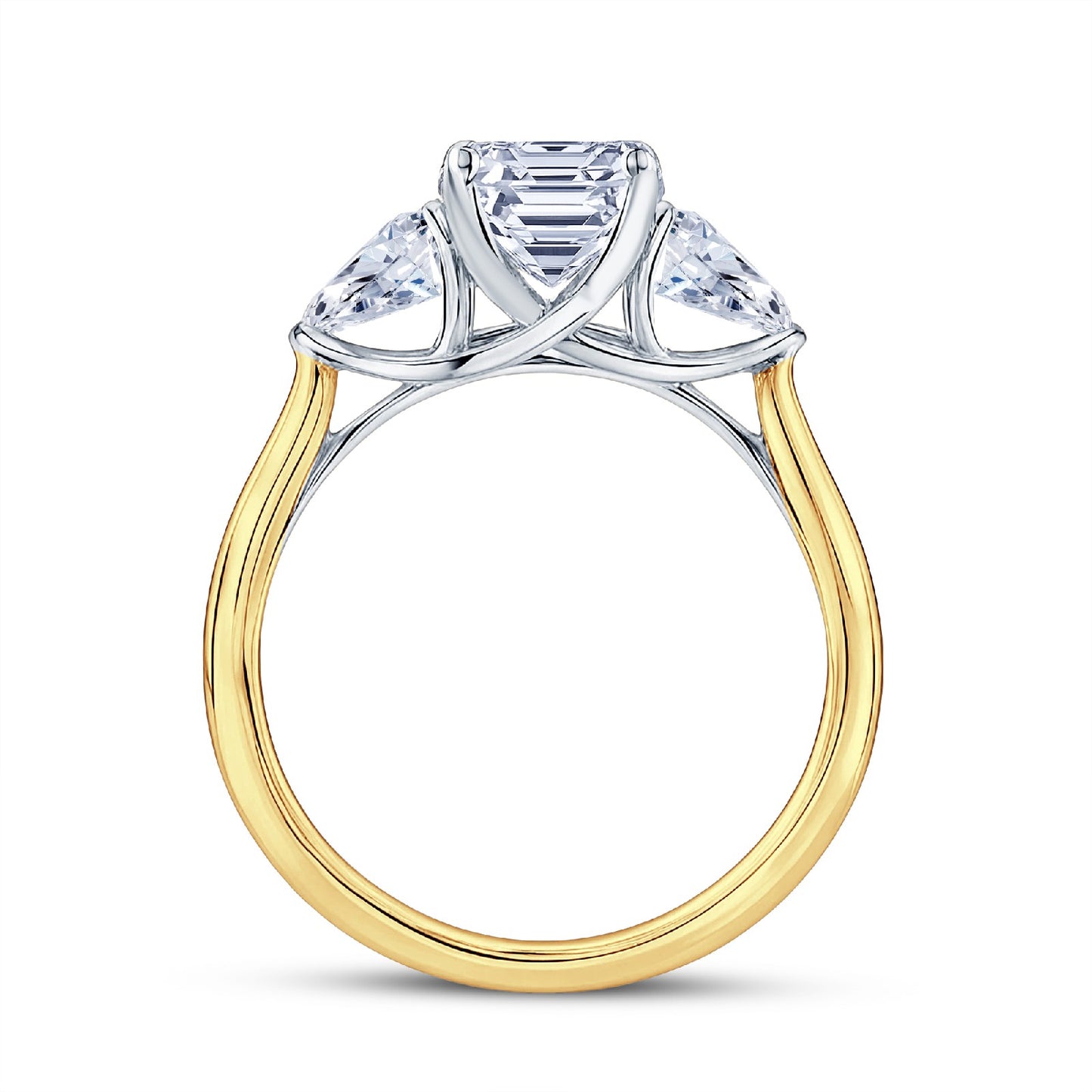 18ct Gold & Platinum Claw Set 2.15ct Three Stone Lab Grown Emerald & Pear Cut Diamond Trilogy Ring