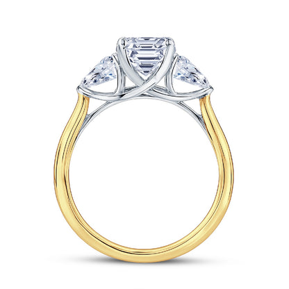 18ct Gold & Platinum Claw Set 2.15ct Three Stone Lab Grown Emerald & Pear Cut Diamond Trilogy Ring