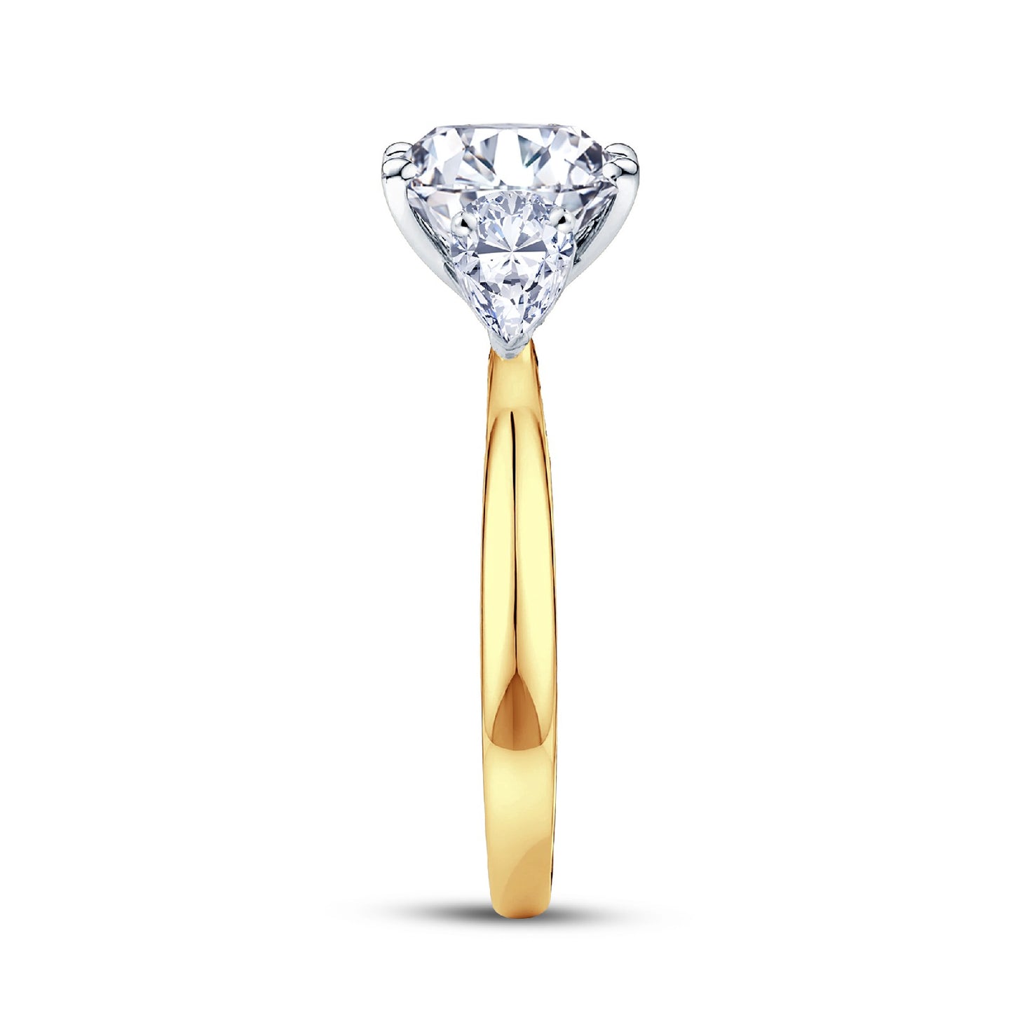 18ct Gold & Platinum Claw Set 2.15ct Three Stone Lab Grown Emerald & Pear Cut Diamond Trilogy Ring