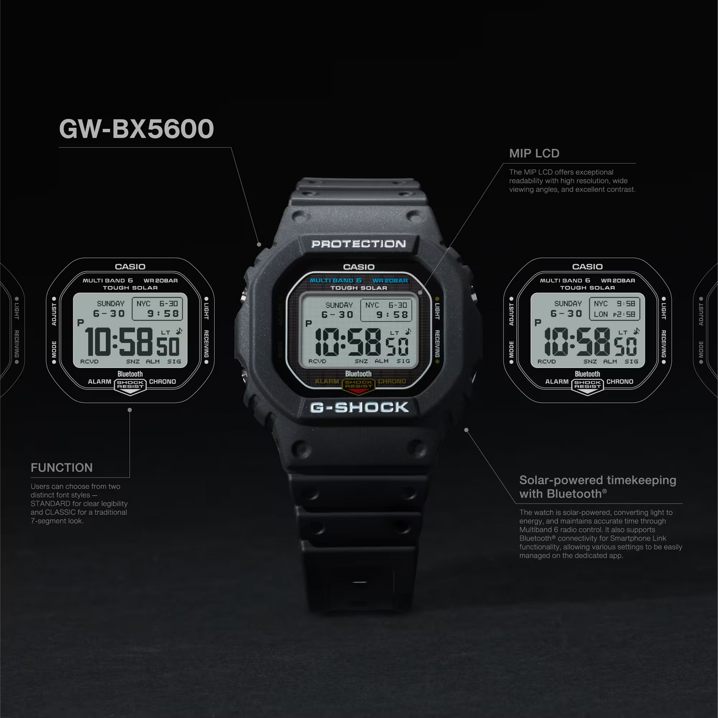 G-SHOCK 5600 Collection Tough Solar MIP LCD Positive Display Resin Watch GW-BX5600-1ER