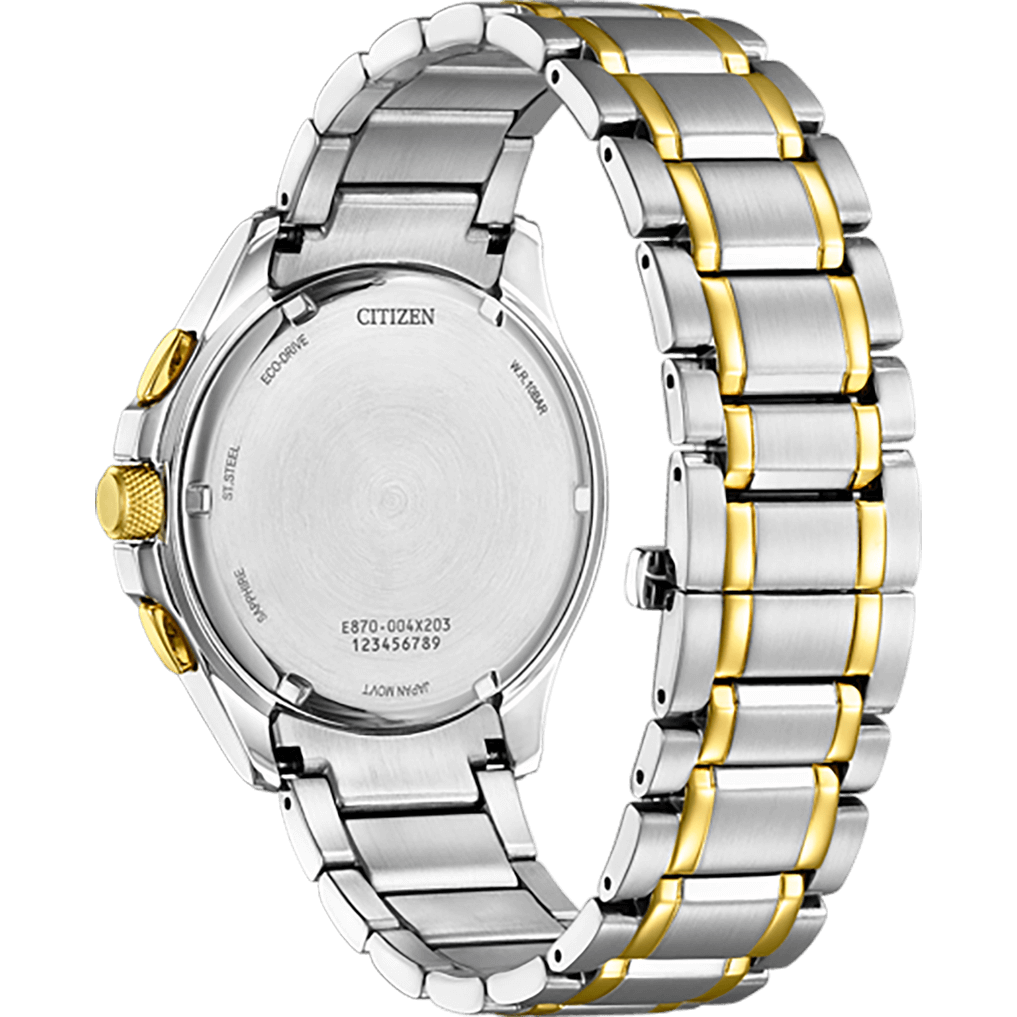 Citizen Eco-Drive Classic 8700 Perpetual Calendar Black Dial Two Tone Mens Watch BL8164-57E