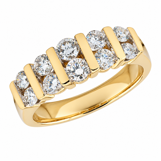 14ct Gold Bar Set Diamond Two Row Dress Ring