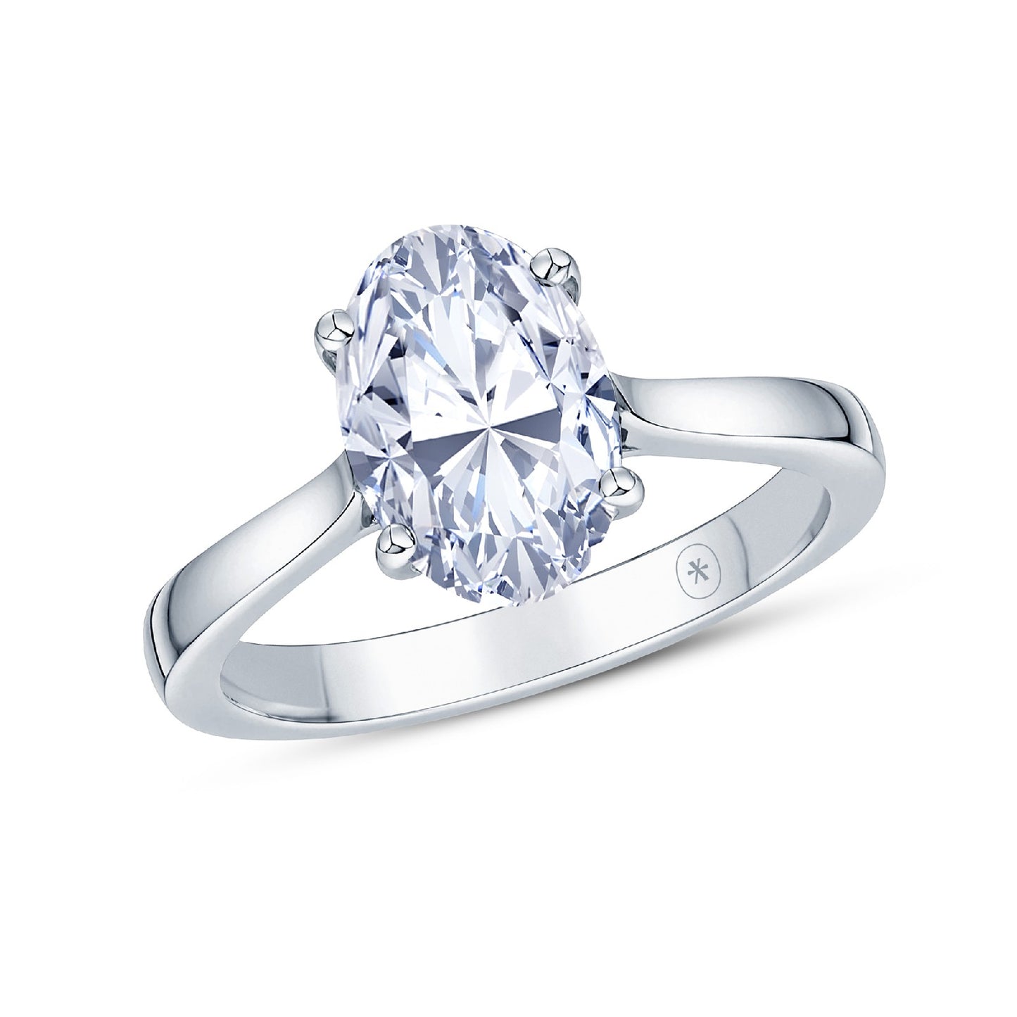 Platinum Solitaire 4 Claw Set 3.06ct Single Stone Oval Cut Lab Grown Diamond Ring