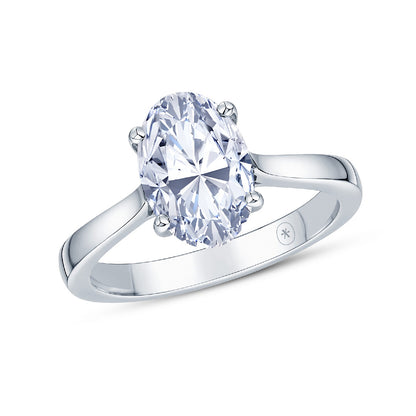 Platinum Solitaire 4 Claw Set 3.06ct Single Stone Oval Cut Lab Grown Diamond Ring