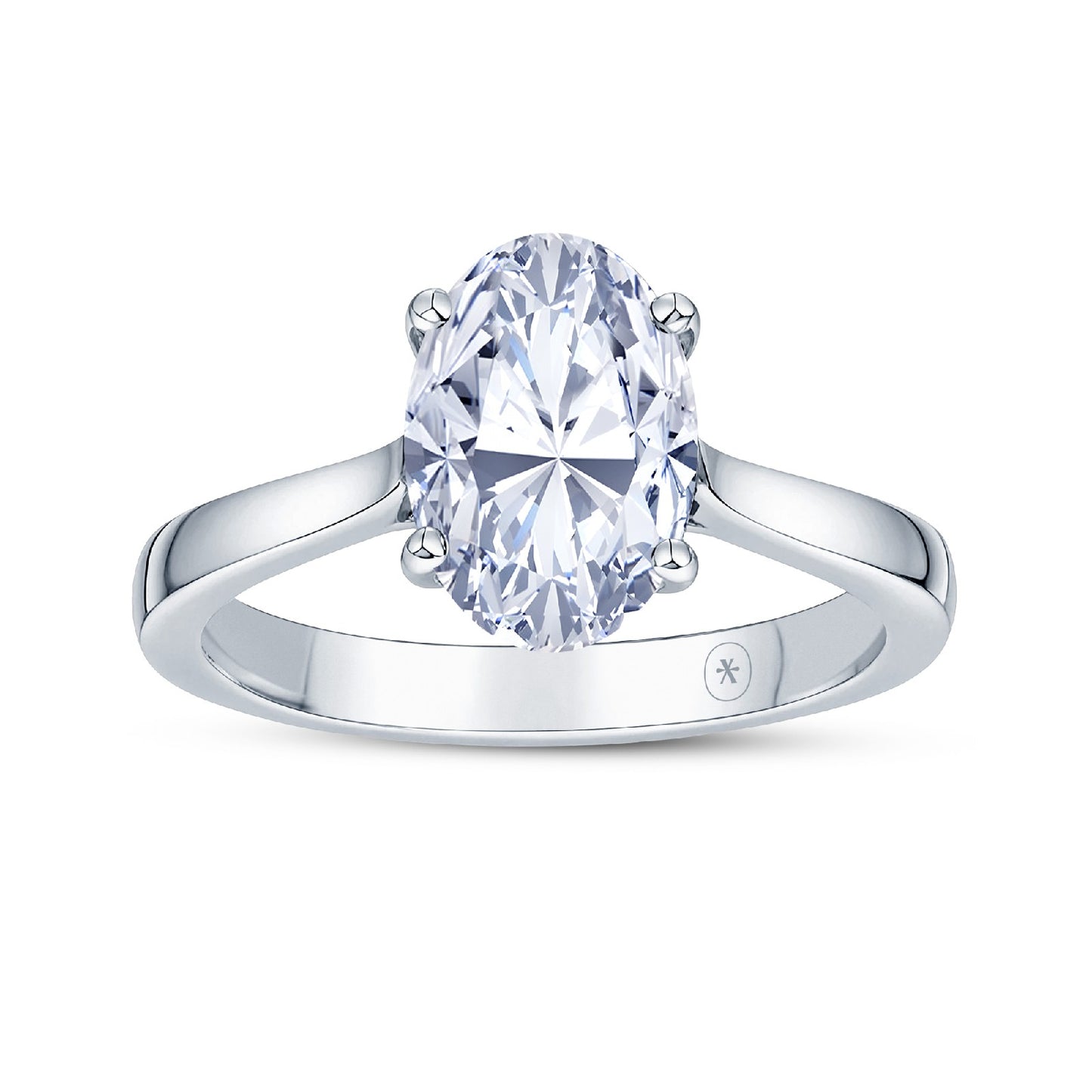 Platinum Solitaire 4 Claw Set 3.06ct Single Stone Oval Cut Lab Grown Diamond Ring