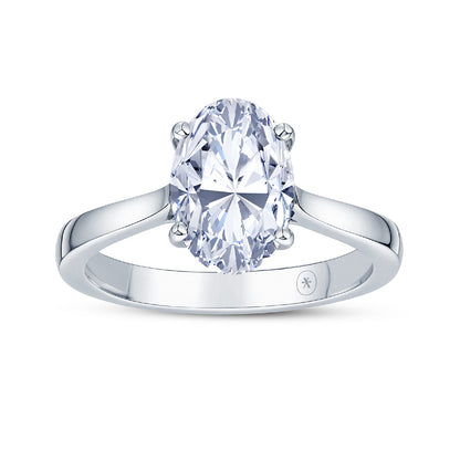 Platinum Solitaire 4 Claw Set 3.06ct Single Stone Oval Cut Lab Grown Diamond Ring