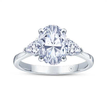 Platinum Claw Set 2.13ct Three Stone Lab Grown Oval & Pear Cut Diamond Trilogy Ring