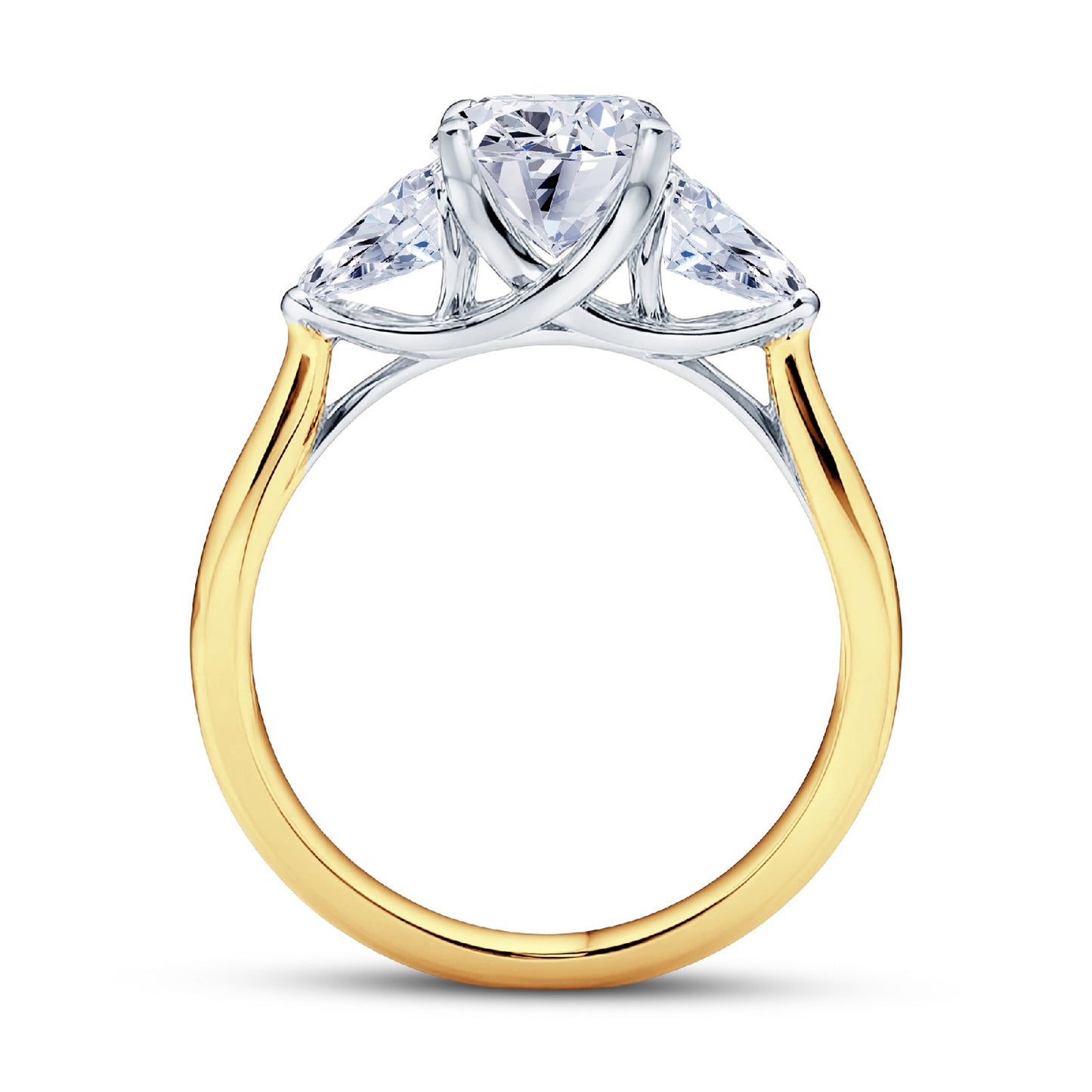 18ct Gold & Platinum Claw Set 2.09ct Three Stone Lab Grown Oval & Pear Cut Diamond Trilogy Ring
