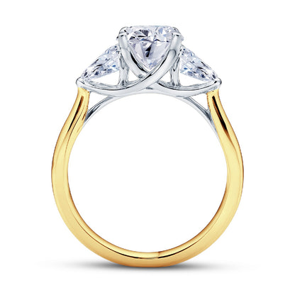 18ct Gold & Platinum Claw Set 2.09ct Three Stone Lab Grown Oval & Pear Cut Diamond Trilogy Ring