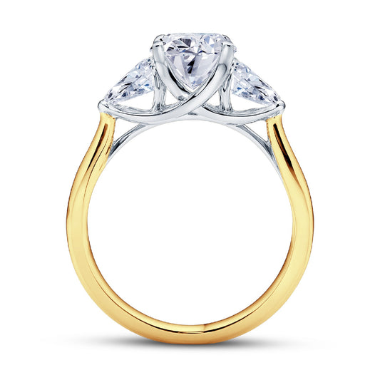 18ct Gold & Platinum Claw Set 2.09ct Three Stone Lab Grown Oval & Pear Cut Diamond Trilogy Ring