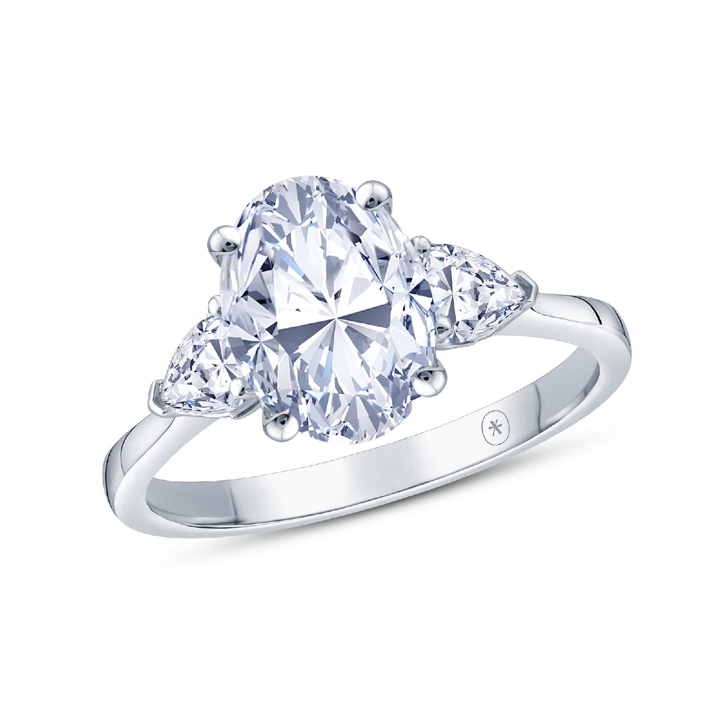 Platinum Claw Set 2.13ct Three Stone Lab Grown Oval & Pear Cut Diamond Trilogy Ring