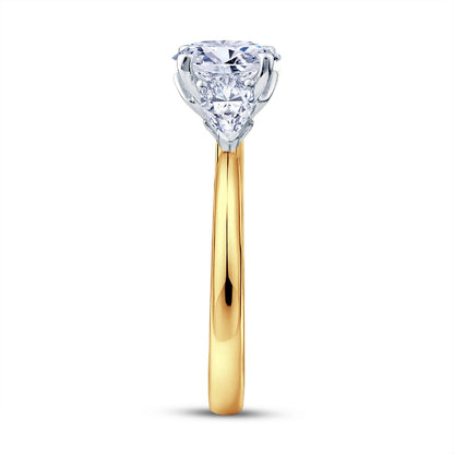 18ct Gold & Platinum Claw Set 2.09ct Three Stone Lab Grown Oval & Pear Cut Diamond Trilogy Ring