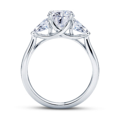 Platinum Claw Set 2.13ct Three Stone Lab Grown Oval & Pear Cut Diamond Trilogy Ring